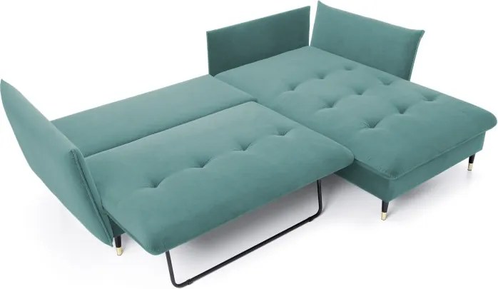 Narożnik GLAM Prawostronny z funkcją spania, zestaw z poduszkami wolnostojący tkanina RIVIERA 76 Miętowy DOMO HOME