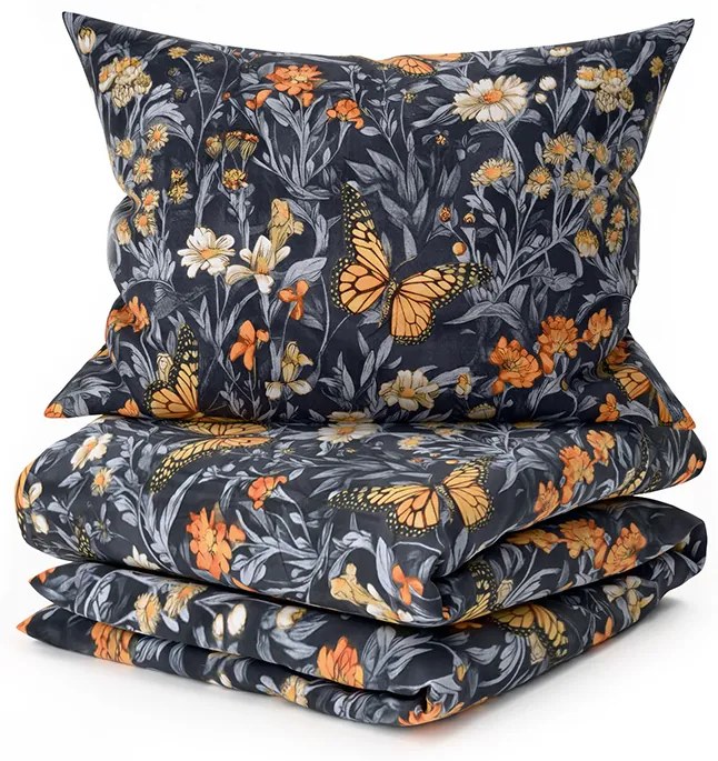 PrzytulneMieszkanie.pl PrzytulneMieszkanie.pl Pościel z mikrowłókna BUTTERFLY GARDEN niebiesko-szara Rozmiar pościeli: 2 szt 70 x 90 cm | 200 x 220 cm