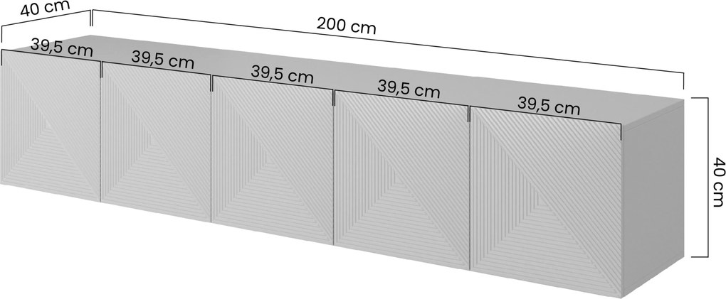 Szafka RTV wisząca Asha 200 cm z ryflowanym frontem - czarny mat