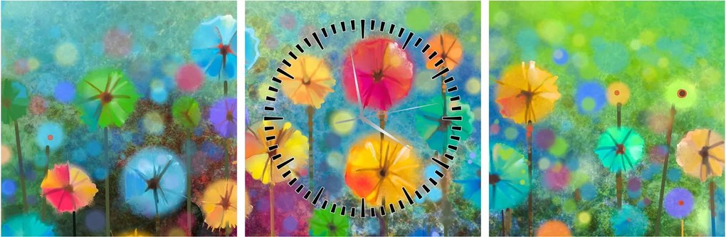 Obraz - Abstrakcyjne kwiaty (z zegarem) (90x30 cm)