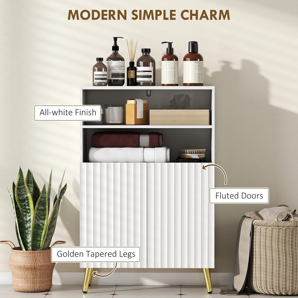 HOMCOM Szafka łazienkowa, komoda do pomieszczeń mieszkalnych, drzwi z cichym domykiem, 2 otwarte półki, MDF, Biały | Aosom PL