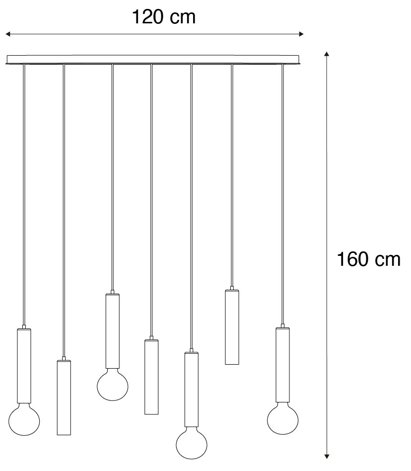 Designerska lampa wisząca czarna owalna 7-światłowa - Tuba