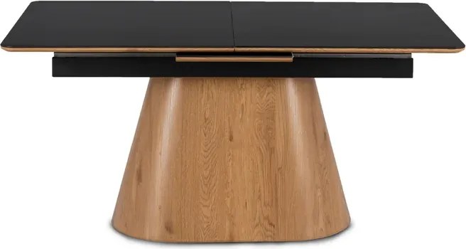 Zestaw Stół Rozkładany Ceramiczny LIZBONA 160-200 cm Czarny/Dąb i 4 Krzesła Tapicerowane RODRI Beżowe