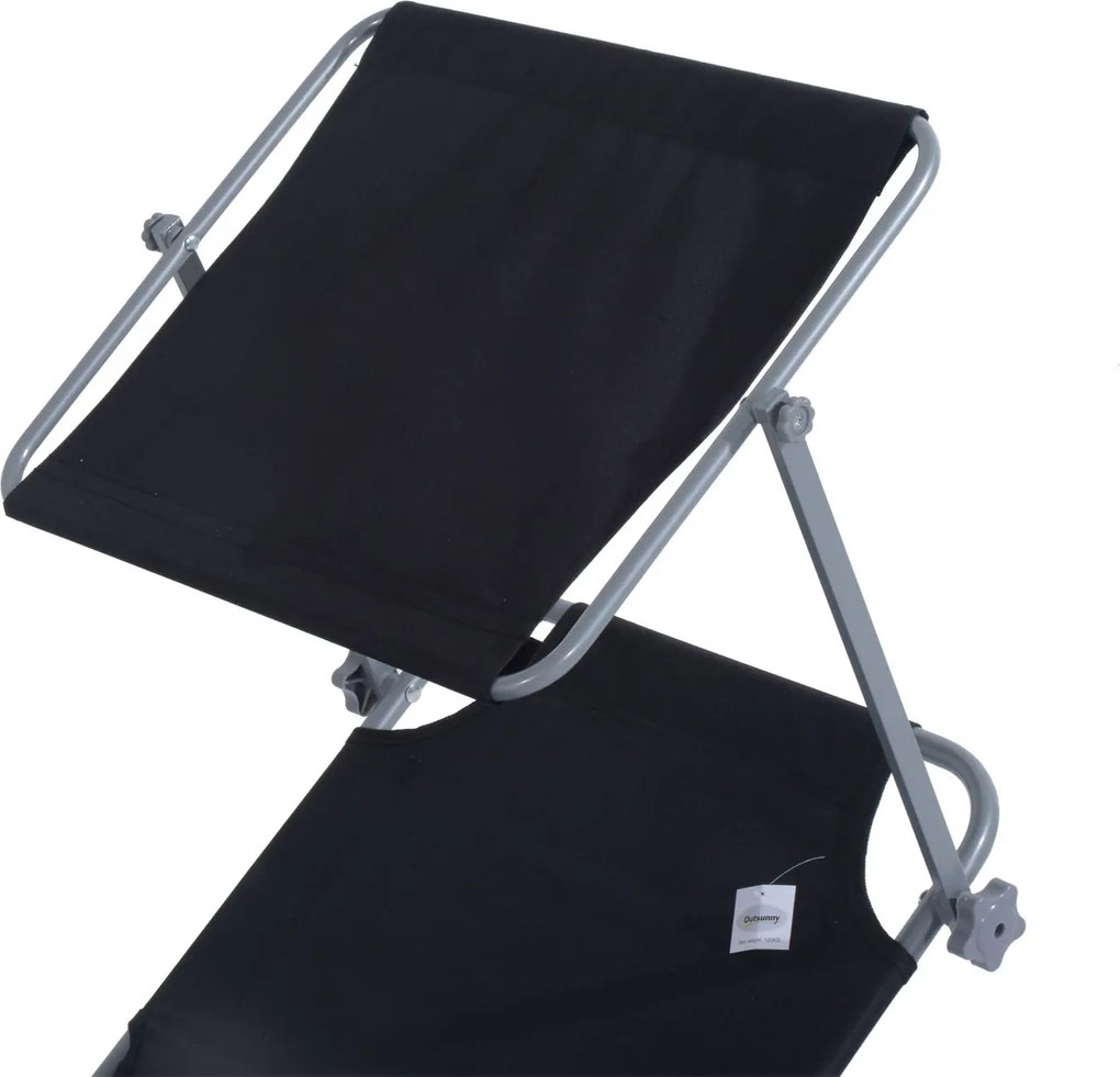 Outsunny Leżak ogrodowy składany z daszkiem przeciwsłonecznym idealny na plażę czarny 187x58x36 cm | Aosom PL
