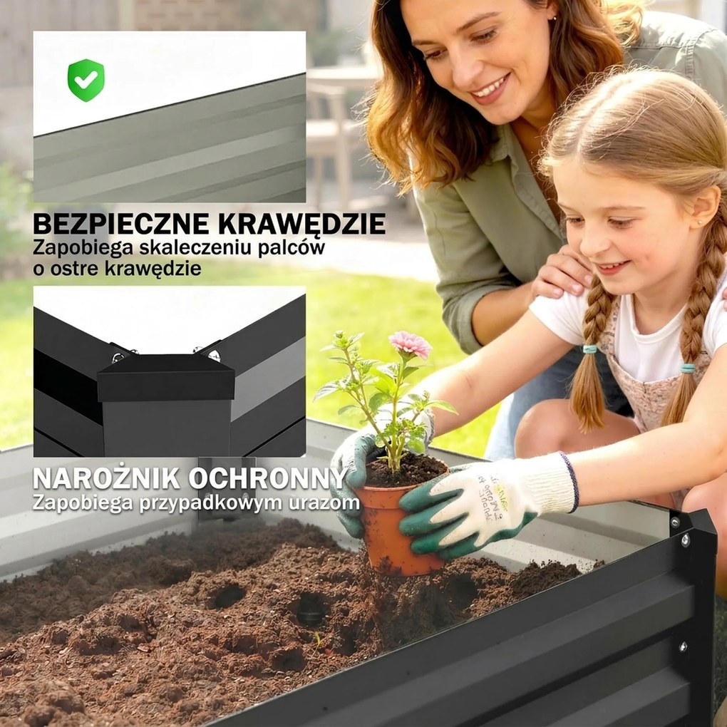 Outsunny Wysoka grządka do ogrodu, ziołowy, odporna na warunki atmosferyczne, otwarta podstawa, 100 x 60 x 30 cm, Dunkelgrau