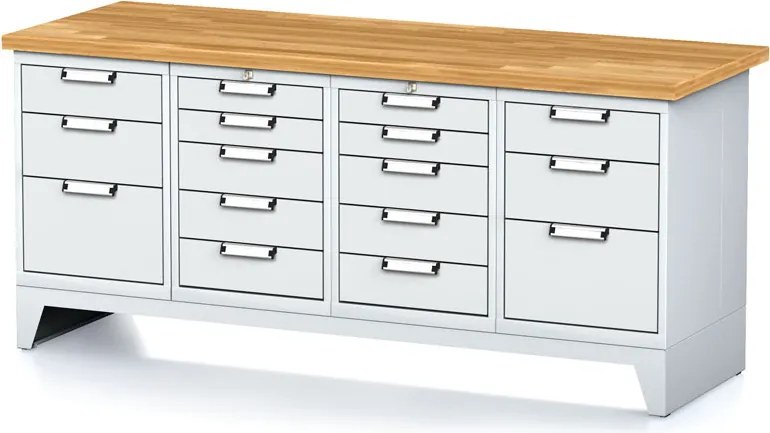 Stół warsztatowy MECHANIC, 2000x685x880 mm, 2x 5 szufladowy kontener, 2x 3 szufladowy kontener, szary