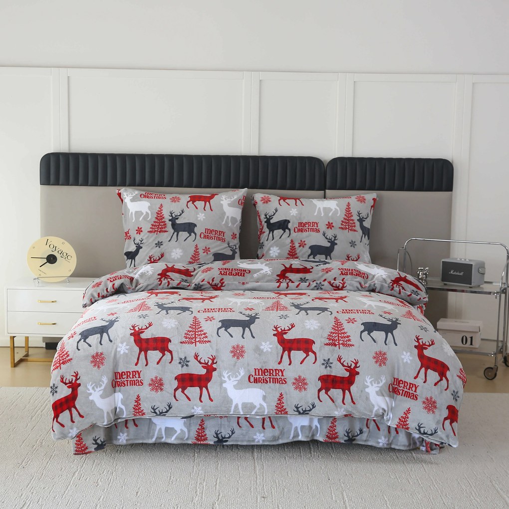PrzytulneMieszkanie.pl PrzytulneMieszkanie.pl Pościel z mikropluszu MERRY CHRISTMAS DEER szara Rozmiar pościeli: 70 x 90 cm | 140 x 200 cm
