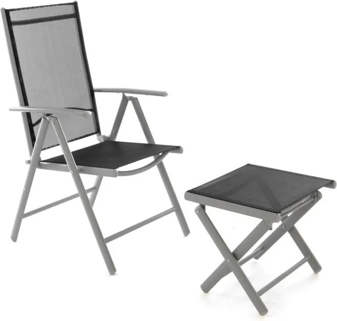 Komplet krzesło aluminiowe rozkładane ogrodowe z podnóżkiem - taboretem