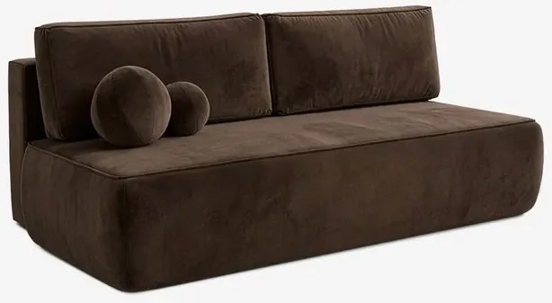 Sofa z Funkcją Spania ARVETO Brązowa Welurowa Nowoczesna