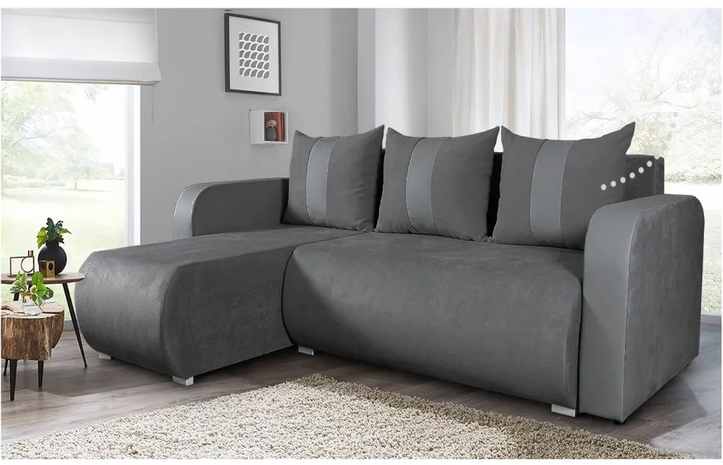 Modna sofa narożna SANDRA, stylowy nowoczesny design, praktyczny pojemnik