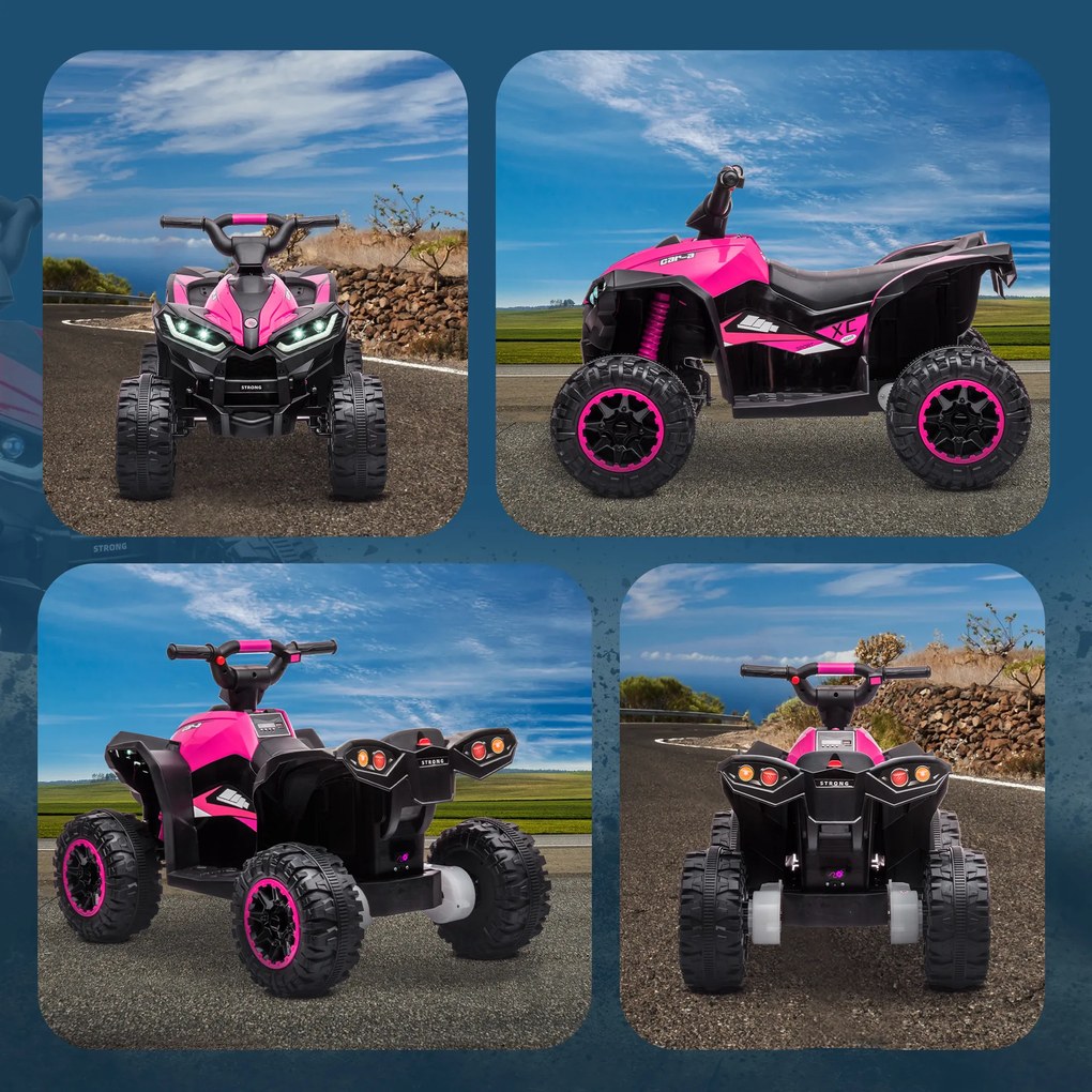 HOMCOM Elektryczny Quad dla Dzieci, 3-6 km/h, Światła/Muzyka, dla 3-5 Latków, do 25kg, Różowy/Czarny