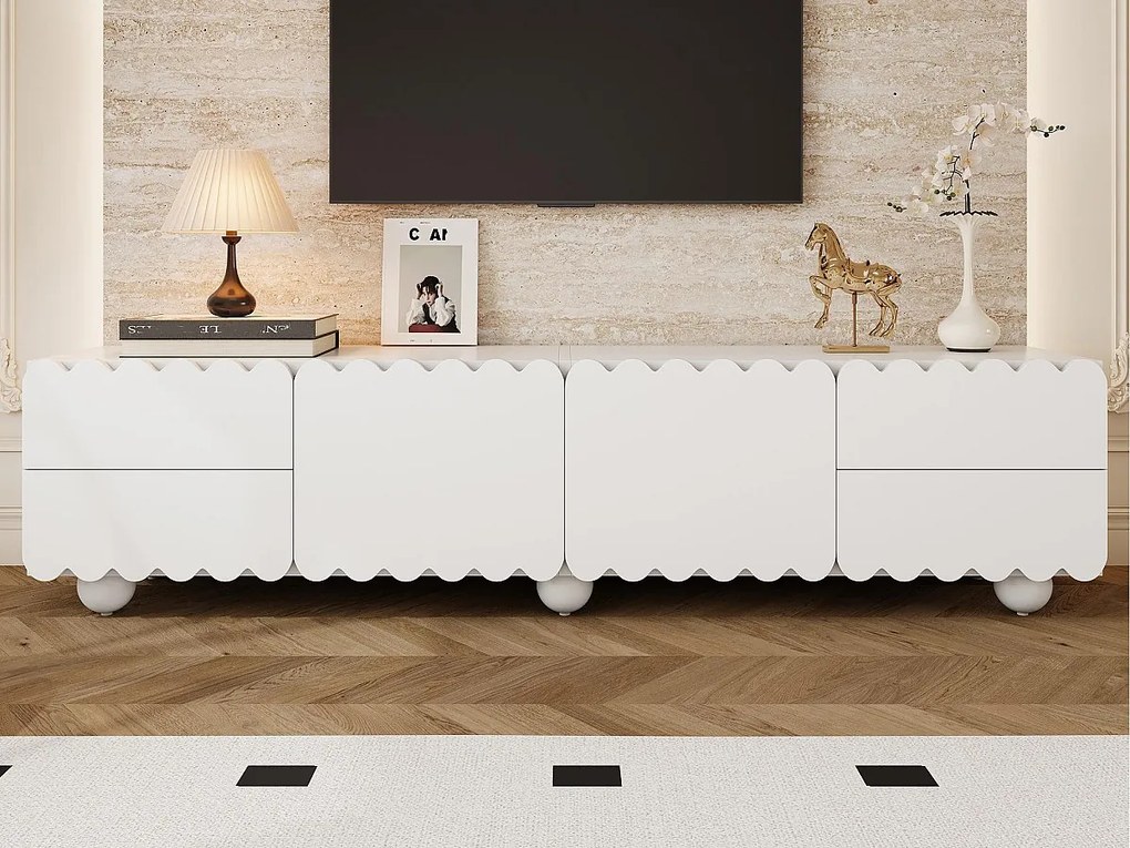 Nowoczesne meble TV 175x38x37 cm - 2 drzwi i 4 szuflady - MDF + płyta wiórowa - Biały