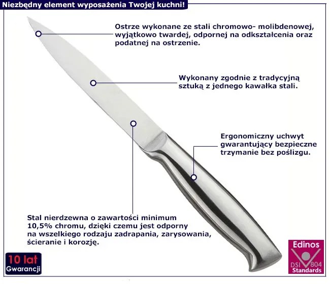 Nóż kuchenny z ostrzem ze stali chromowo- molibdenowej P0-G85