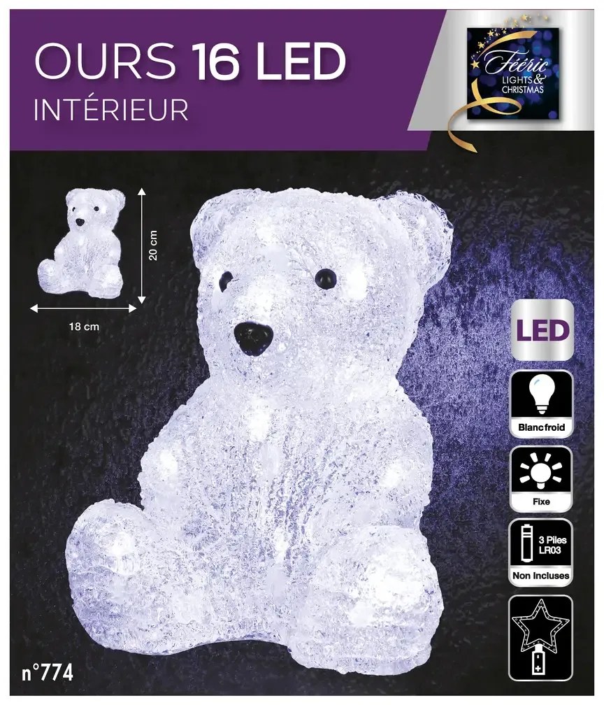 Ozdoba świetlna zewnętrzna, miś z akrylu, 16 LED