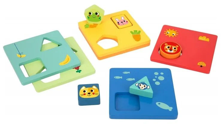 Tooky toy układanka montessori kształty i kolory zwierzątka 6 planszy fsc