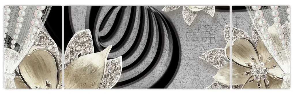 Obraz - 3D złote kwiaty (170x50 cm)