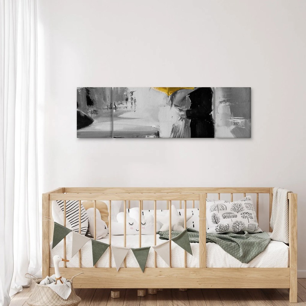 Obraz - Zakochana para pod parasolem, żółty (170x50 cm)
