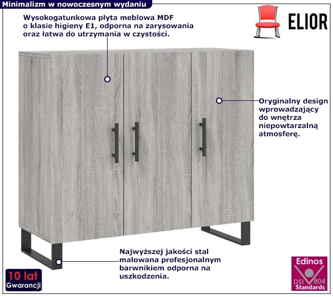Skandynawska komoda na nóżkach szary dąb sonoma Frumo 4X