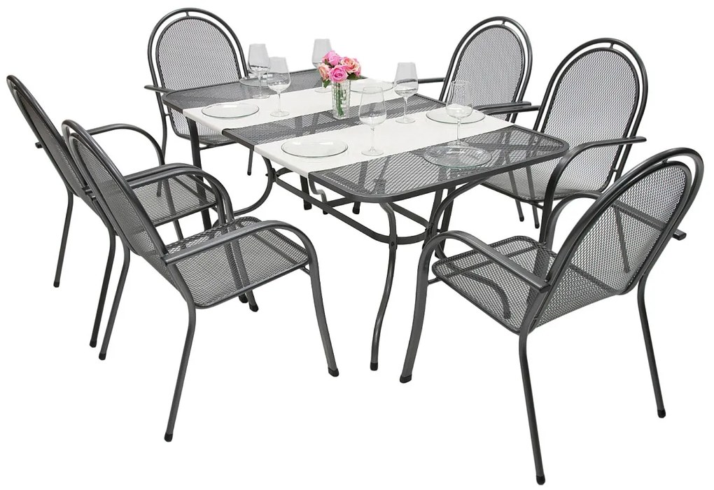 Metalowy zestaw ogrodowy CORINA III. 1 + 6 Stół prostokątny 190x105 cm (CT0310)
