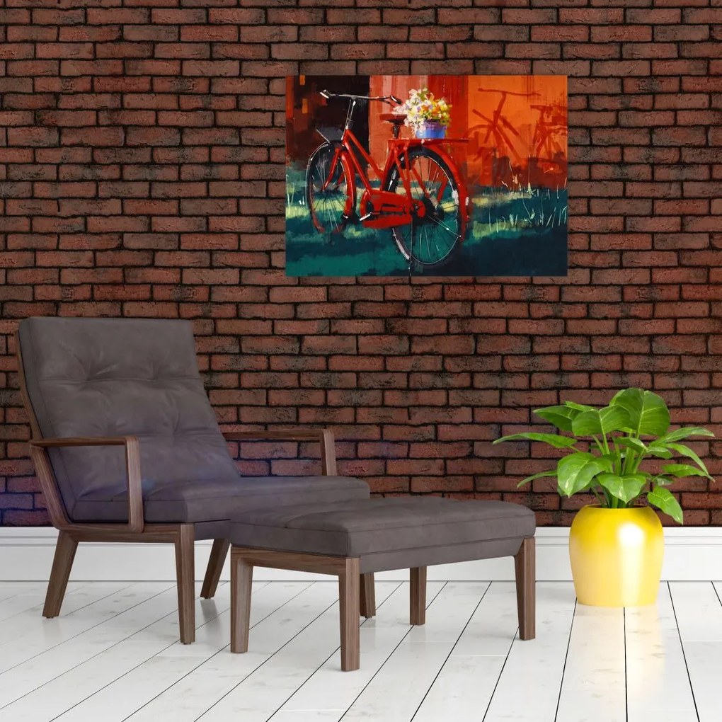 Obraz na szkle czerwonego koła, malowanie akrylowe (70x50 cm)