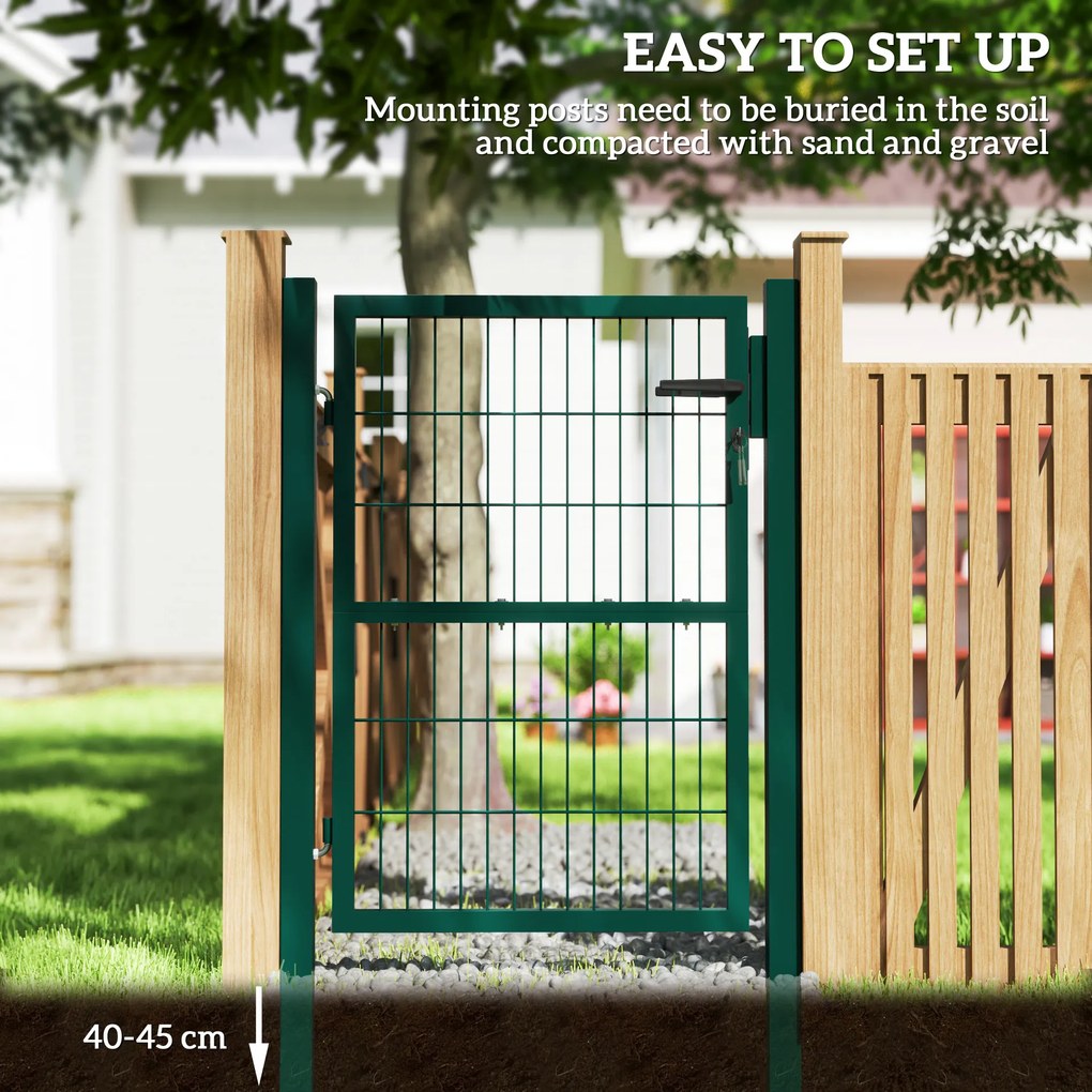 Outsunny Bramka Ogrodowa z Stali z Uchwytem, Zamykana na 3 Klucze 97x170cm Zielona