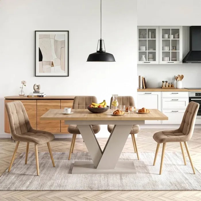 Stół Prostokątny Rozkładany CLARK 120-160 cm Dąb Artisan/Kaszmir Japandi