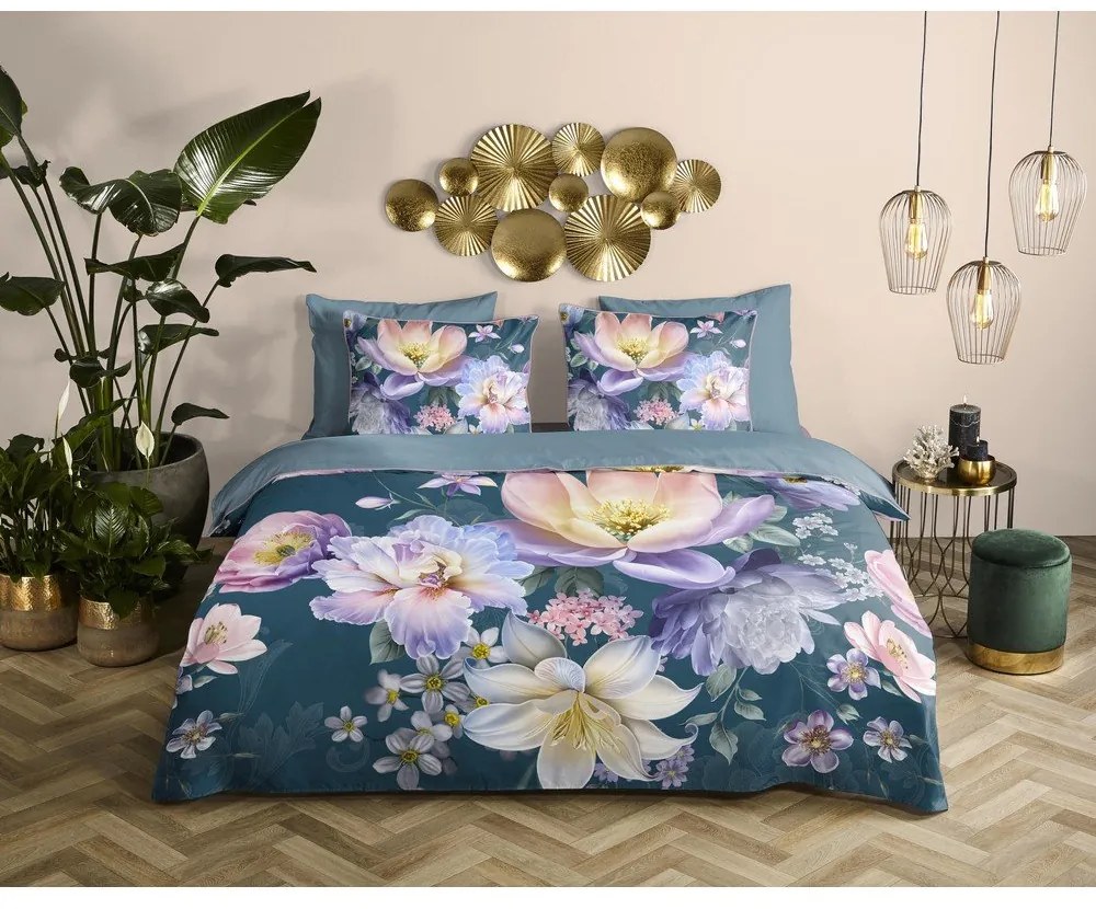 Niebieska pościel jednoosobowa z satyny bawełnianej 140x220 cm Mirery – Descanso