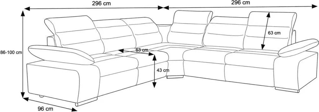 Narożnik tapicerowany Visa 1 L 296x296 cm regulowane zagłówki nowoczesny