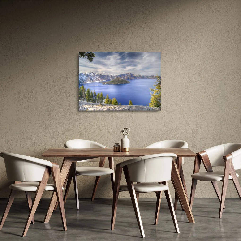 Obraz na szkle - górskie jezioro (70x50 cm)