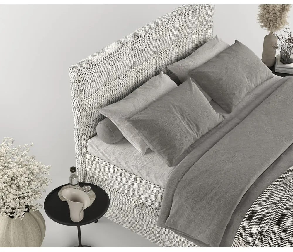 Jasnoszare łóżko boxspring ze schowkiem 140x200 cm Urbaneo – Maison de Rêve