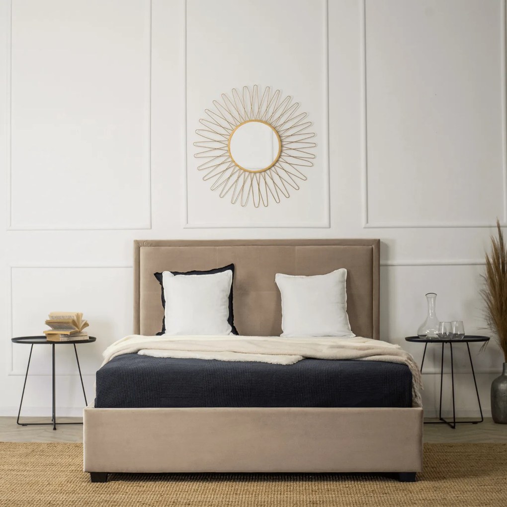 Łóżko Tapicerowane 140x200 cm ze Stelażem Dwuosobowe ANDRE Welurowe Beżowe