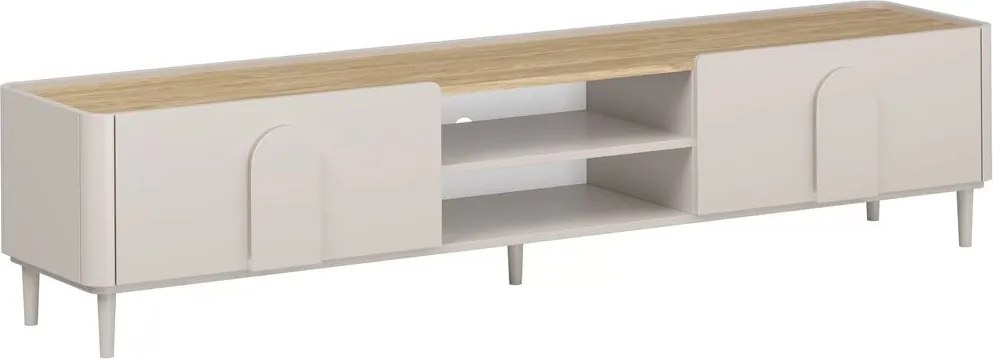Szafka RTV Amilio 220 cm z szufladą na nóżkach - kaszmir / dąb olejowany / uchwyty kaszmir