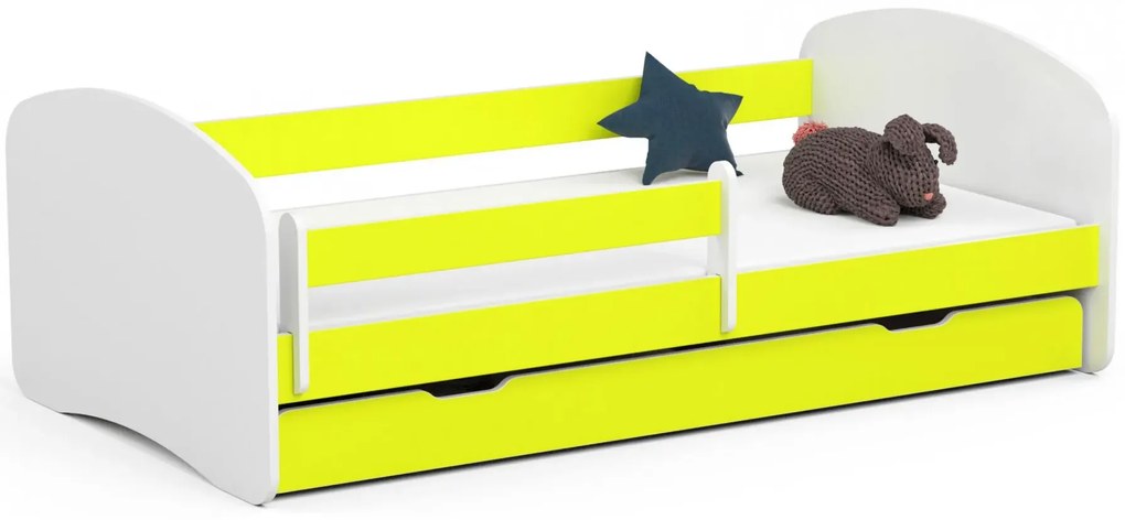 Łóżko dziecięce z barierką białe + limonka - Elea 3X 70x140
