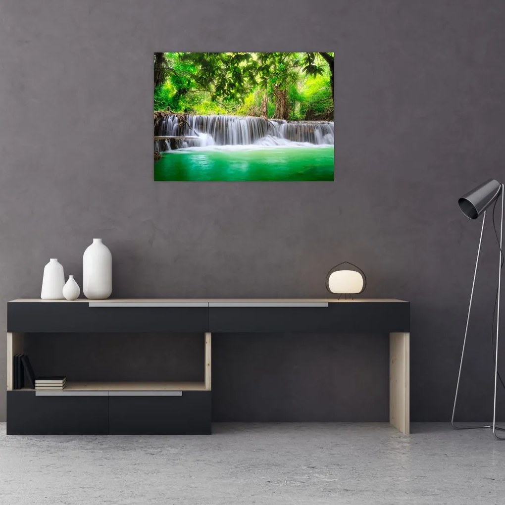 Obraz na szkle wodospadu w Kanchanaburi, Tajlandia (70x50 cm)