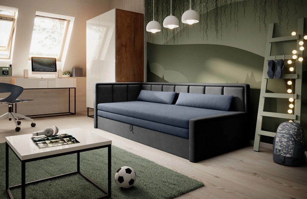 Sofa rozkładana z funkcją spania FULGEO szara/granatowa lewa ELTAP