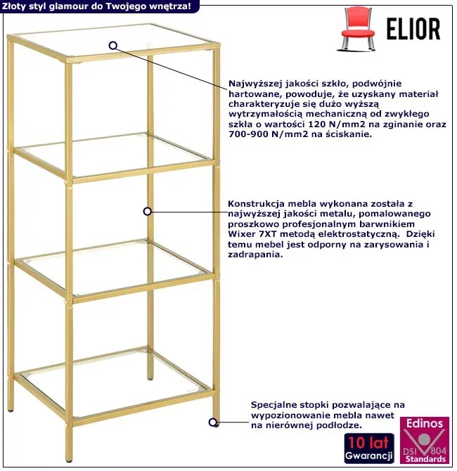 Złoty Szklany Regał Z 4 Półkami Do Salonu Ikrov 4X
