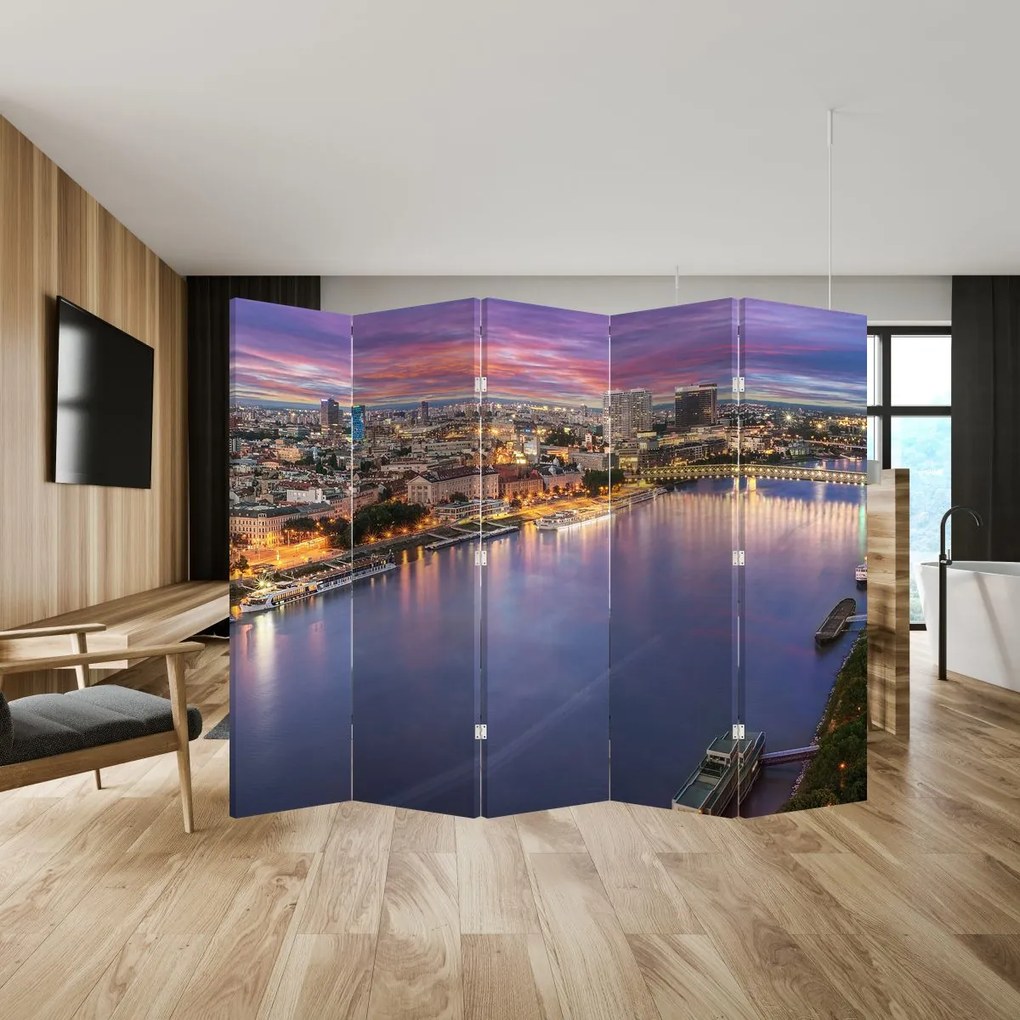 Parawan - Nocne miasto Bratysława z rzeką (210x170 cm)