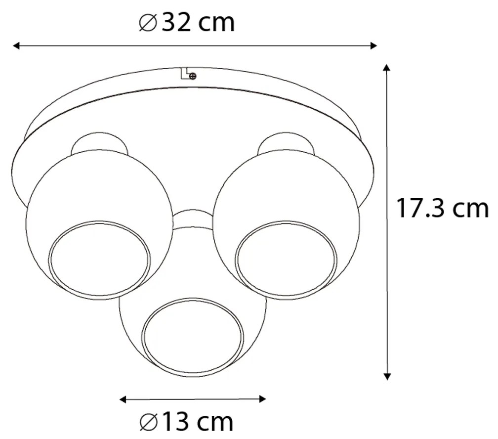 Inteligentna lampa sufitowa czarna z przydymionym szkłem 3-źródła światła z WiFi A60 - Vidro
