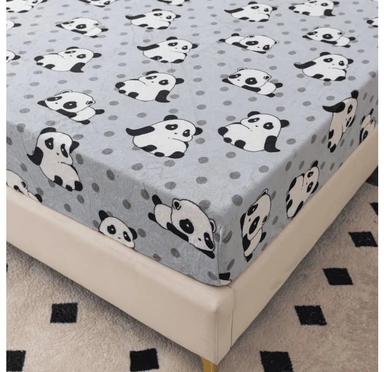 PrzytulneMieszkanie.pl Prześcieradło z mikropluszu PANDA 180x200 cm szare
