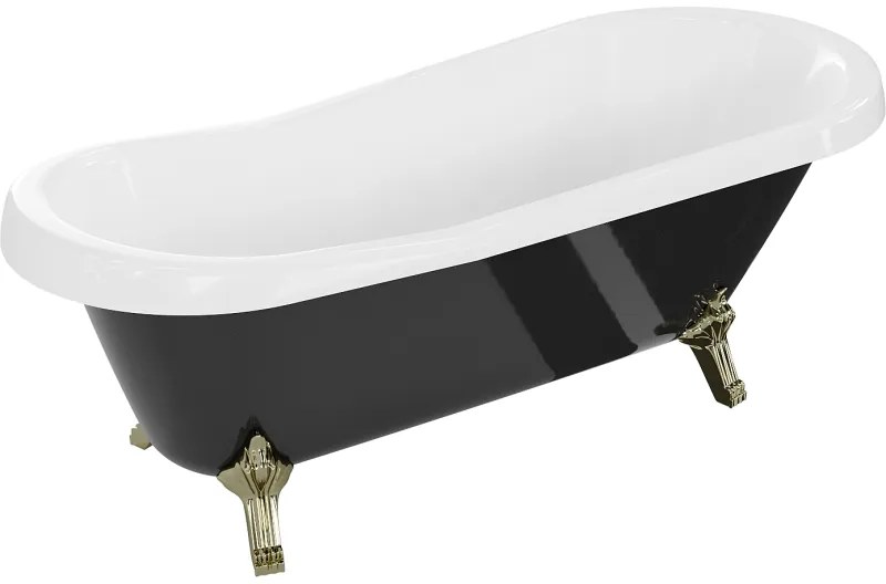 Mexen Retro wanna wolnostojąca 170 x 75 cm, biała/czarna, nogi złote - 53251707575-50