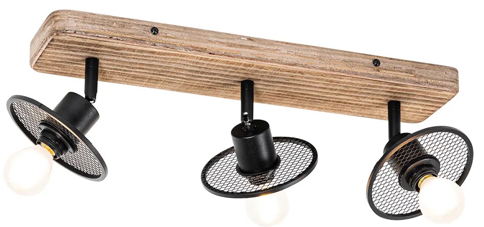 Industrialny plafon czarny z drewnem 3-punktowy - Jasmine