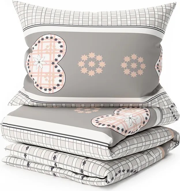 PrzytulneMieszkanie.pl PrzytulneMieszkanie.pl Kreponowa pościel HEART RETRO szara z kieszenią hotelową Rozmiar pościeli: 70 x 90 cm | 140 x 200 cm