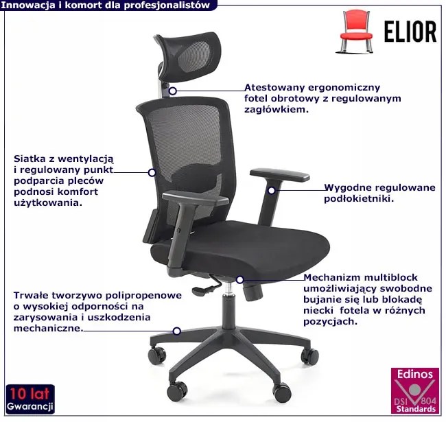 Fotel biurowy zgodny z rozporządzeniem MR i PS z 2023r. czarny - Kenzo