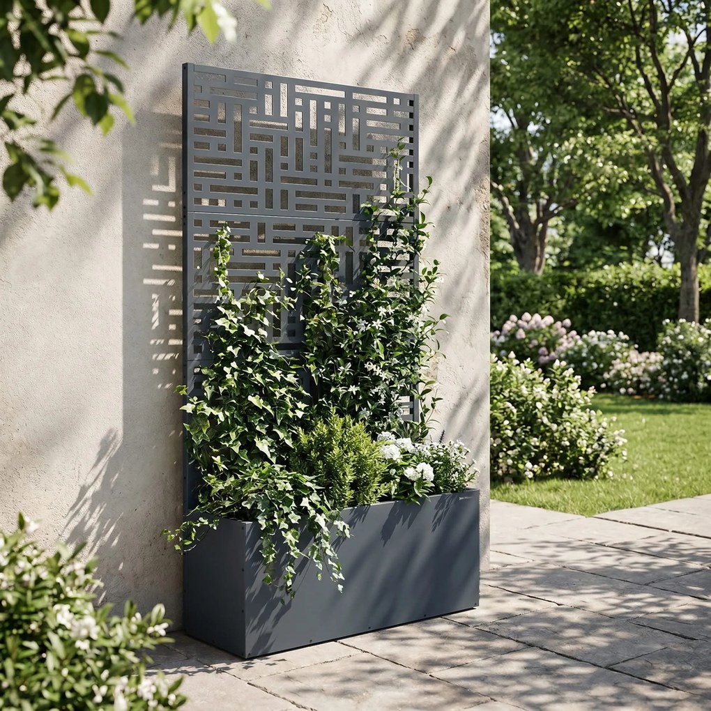 Pergola ogrodowa metalowa z donicą antracytowa 3in1, 900x1800x300 mm: ROSE