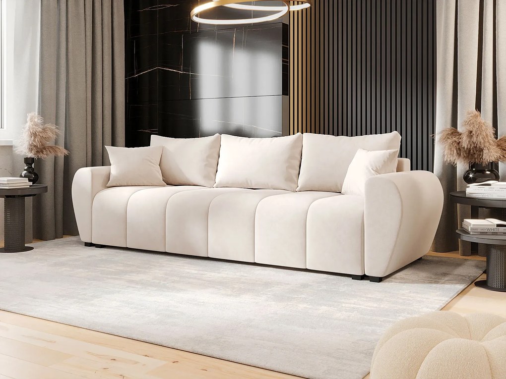 Kremowa sofa tapicerowana z pojemnikiem na pościel D0-L86
