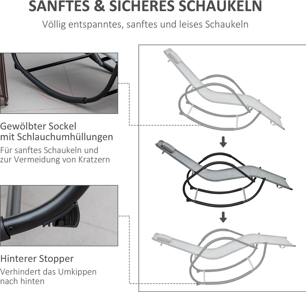 Outsunny Fotel Bujany Ogrodowy Siatka Metal Szary 61x160x79cm Komfortowy i Stylowy | Aosom PL
