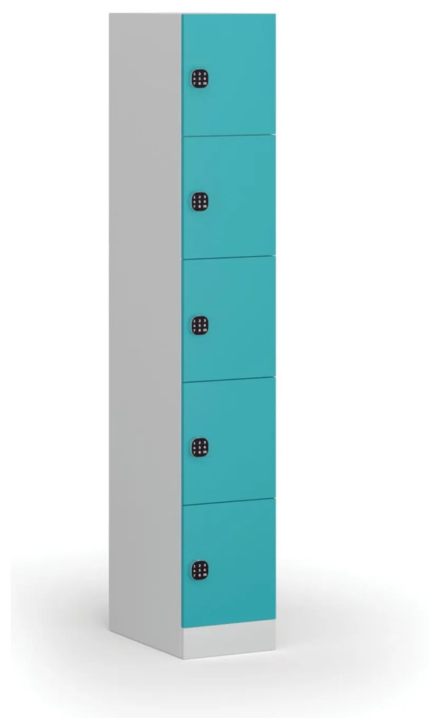Szafka skrytkowa, 5 schowków, 1850 x 300 x 500 mm, zamek kodowy, drzwi zielone