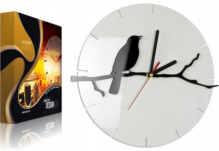 Zegar ścienny okrągły z cichym mechanizmem na ścianę akrylowy z ptakiem