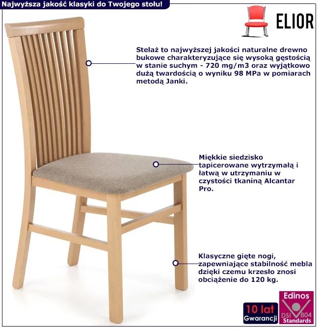 Klasyczne tapicerowane krzesło drewniane dąb artisan + jasny brąz L2-N53
