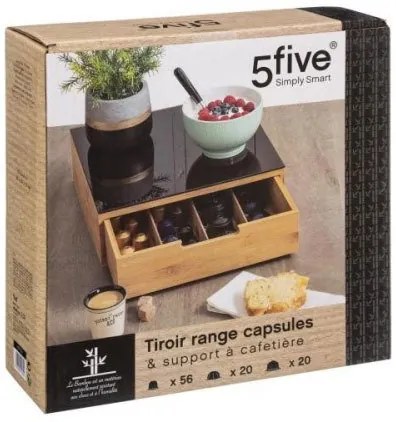 Pojemnik na kapsułki do kawy, 30x30x10 cm, bambusowy + deska